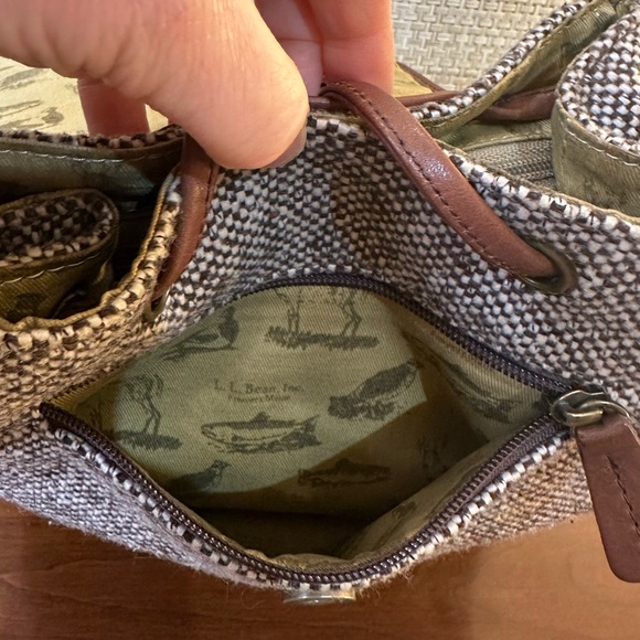 🌟2xHP🌟VTG 1980s-90s L.L. Bean Tan Leather & Tweed Back Pack - Picture 4 of 16